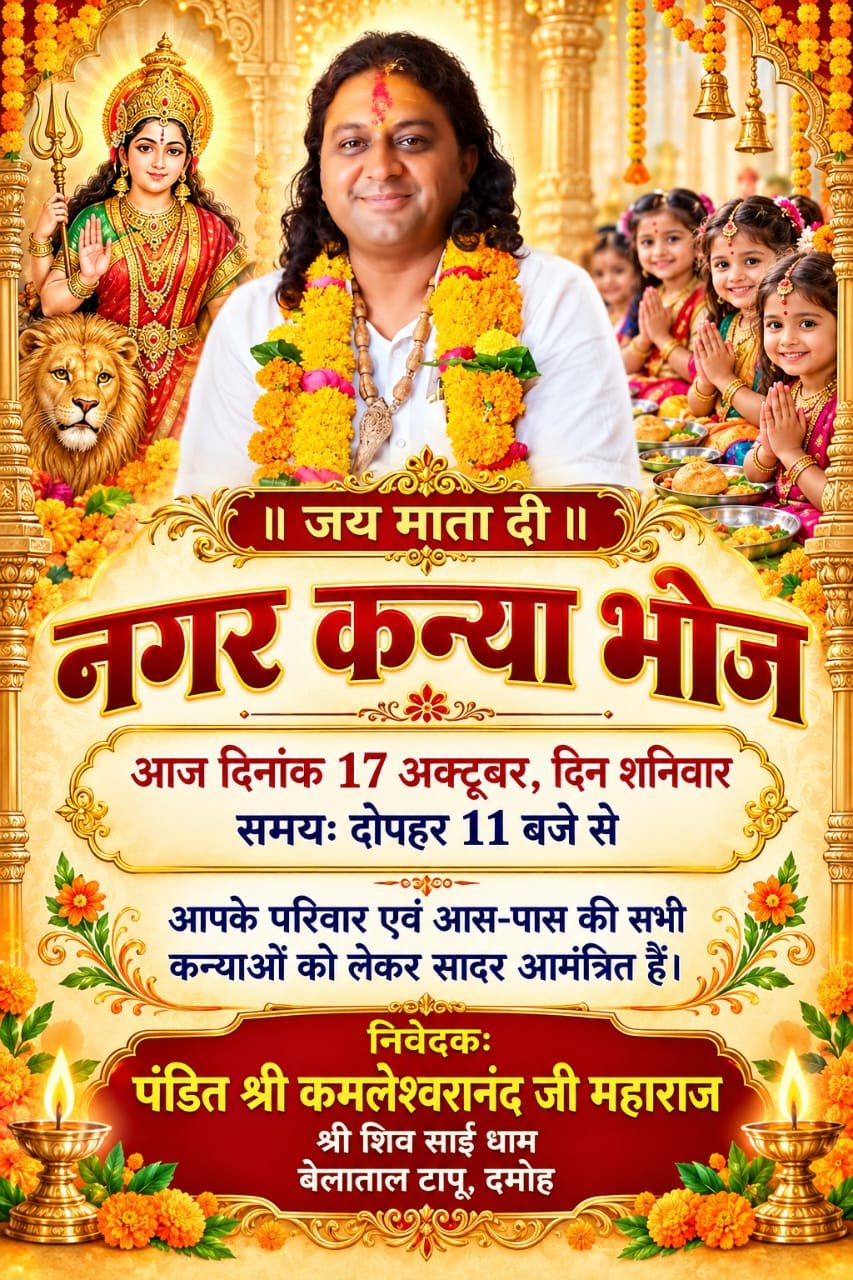 *श्री शिव साईं धाम बेलाताल टापू में दोपहर 11 बजे से होगा कन्या भोज का आयोजन*